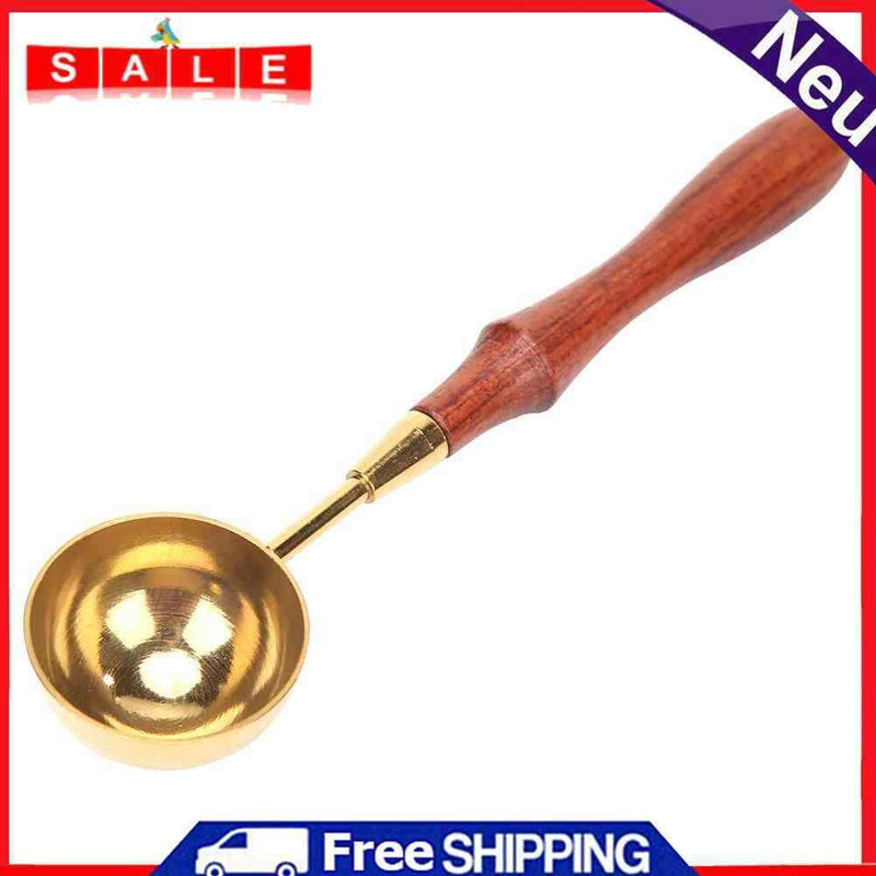 Retro Fire Sealing Wax Stick Metal Brass Spoon Wood Handle Furnace Pot Tool
