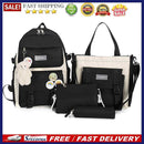 Women Fashion Canvas 4pcs Hit Color Backpack with Badge Pendant Shoulder Bag