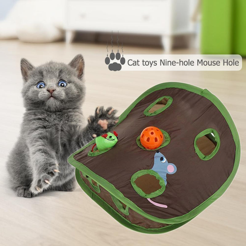 Cat Mice Bell Tent with 9 Holes Hide Tunnel Foldable Interactive Play Pet Toys