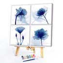 4 Blue Flowers Oil Paint By Numbers DIY Coloring Picture for Adults Child Panels