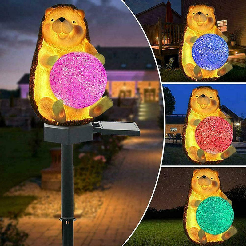 Solar Powered Garden LED Lights Hedgehog Animal Lawn Waterproof Ornament E0O1