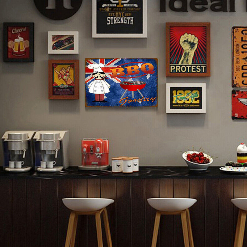 Retro BBQ Chef Metal Plate Painting for Bar Pub Tin Plaques Wall Signs