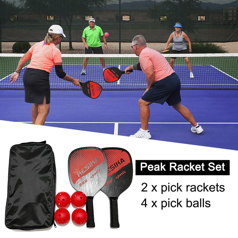 2pcs Pickle Paddles Rackets + 4 Balls Lightweight Outdoor Indoor Sports Racqu