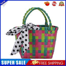 Handmade Woven Plaid Basket Tote Women Silk Scarf Small Handbag (Green)