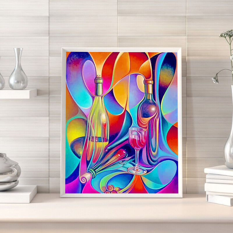 Abstract Wine Bottle Colouring Oil Canvas DIY Hand Painted Paint By Numbers