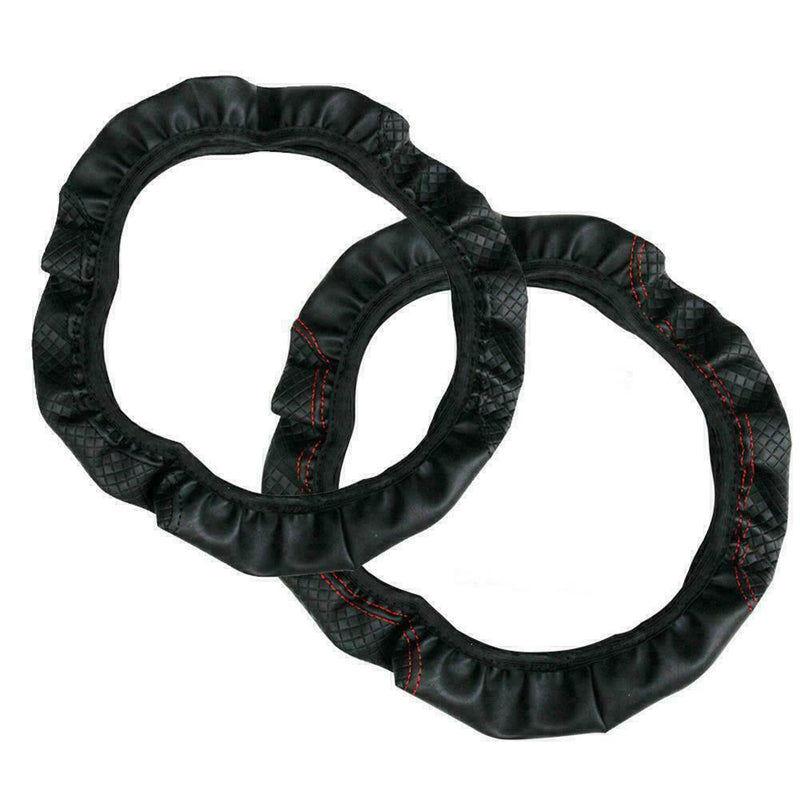 Black+Red Microfiber Leather Car Steering Wheel Protect Cover 38cm Sale N5S7