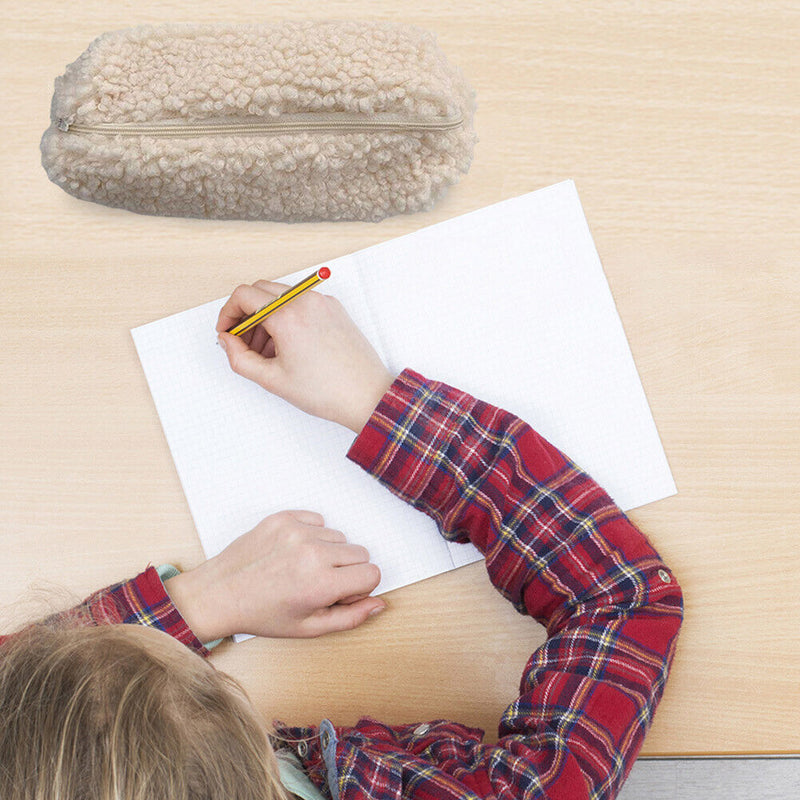 Stationery Storage Plush Pen Case Student School Cosmetic Organizer (White)