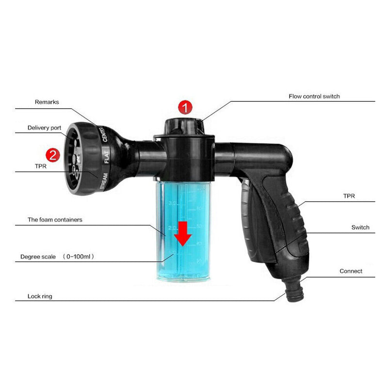 High Pressure Foam Water Gun 3 Gears Car Washer Nozzle Sprayer (Black)