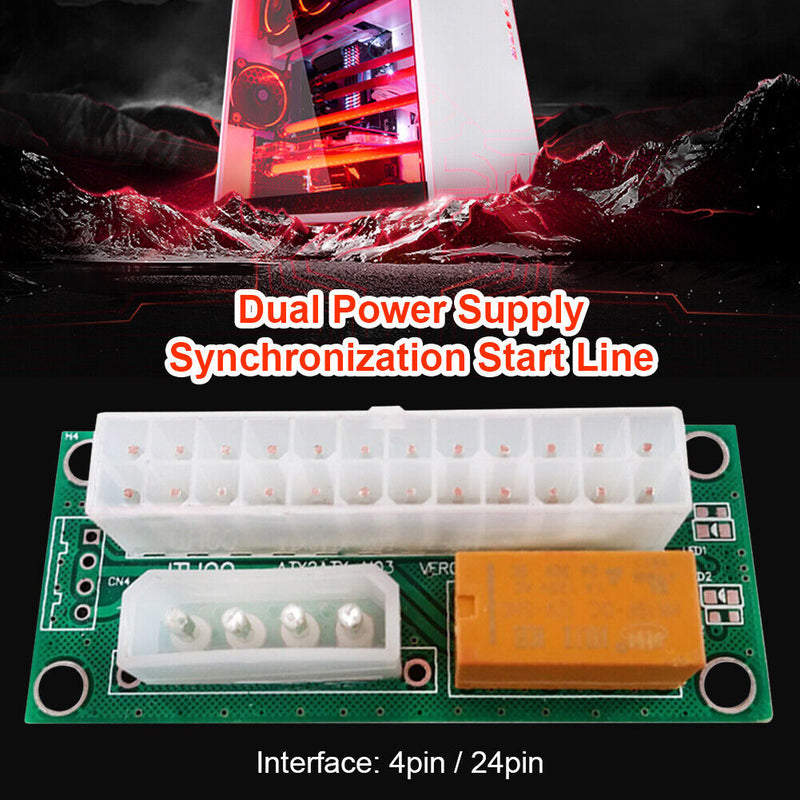24 Pin to 4 Pin Power Supply Dual Cable Synchronous Starter Extender Card