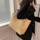 Large Capacity Woven Handbag Women Straw Fashion Leather Splicing Shoulder Bags