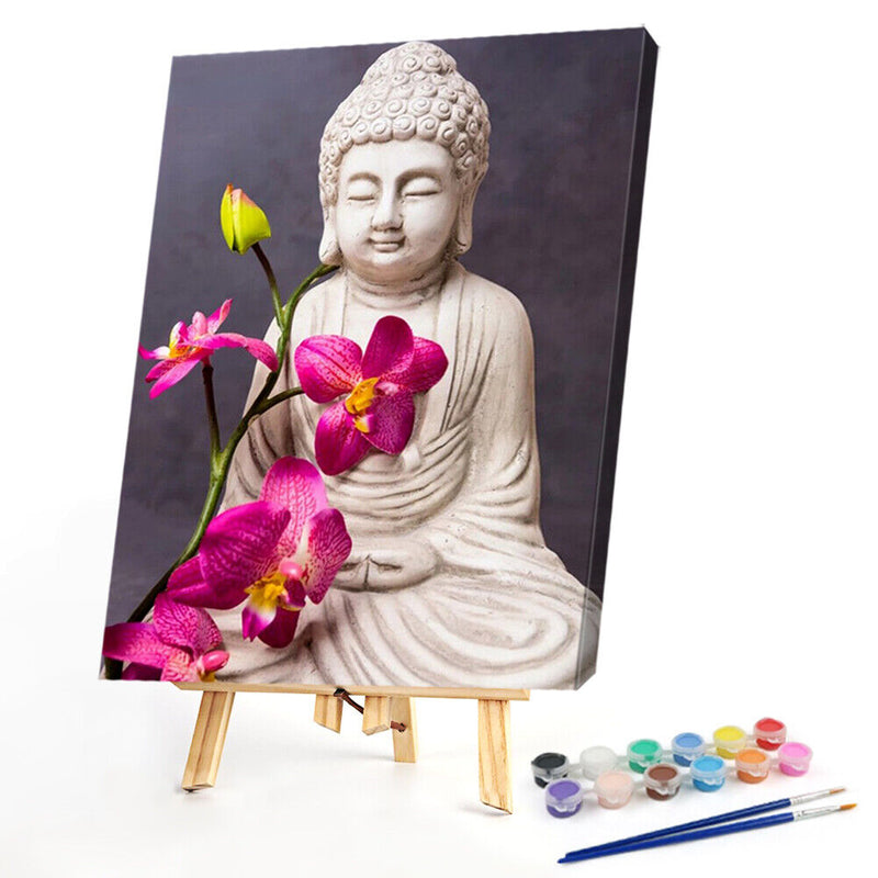 Acrylic Oil Painting By Numbers Buddha Flowers Digital Picture Home Wall Decor