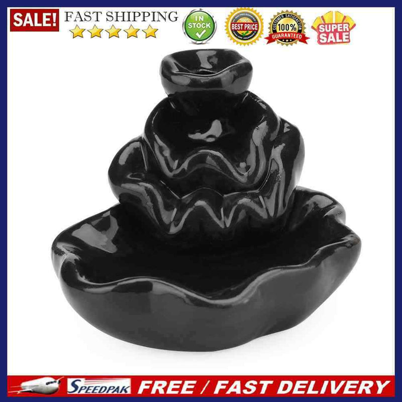 Lotus Ceramic Censer Smog Backflow Office Home Decor (Incense Burner-C)