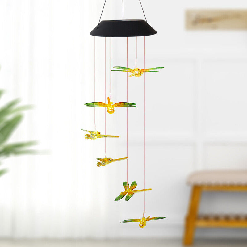 Dragonfly Solar LED Color Changing Wind Chime Lamp Garden Pendant Light (A)