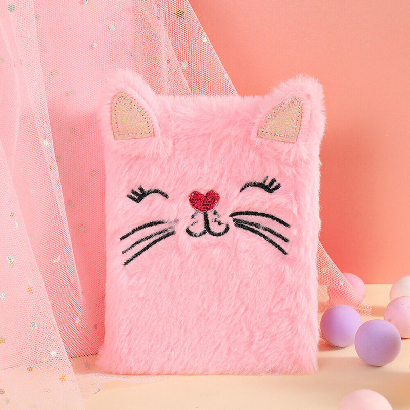 Cartoon Cat Plush Notebook Fluffy Daily Planner Journal Book (Pink) Newly