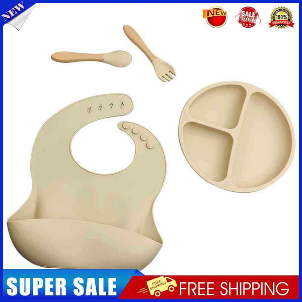4pcs Silicone Food Plates Set Anti Slip Baby Feeding Food Accessories (Beig