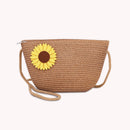 Women Straw Weave Flower Summer Beach Shoulder Crossbody Bag (Sunflower)