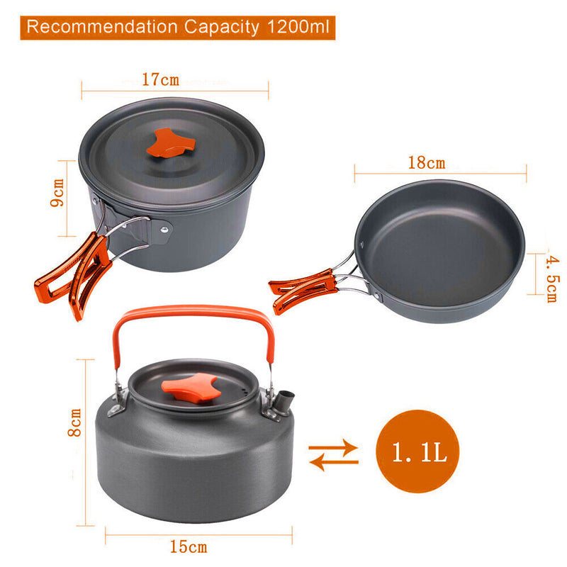 3pcs/set Portable Kettle Pot Frying Pan Tableware Outdoor Camp Hiking Cookwar