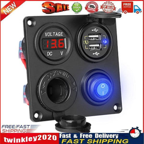 4 in 1 Switch Panel Voltmeter USB RV Car Waterproof Switch (Red Light) Newly