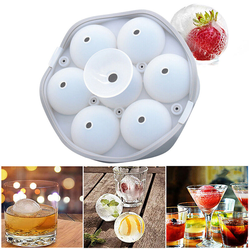 #A 7 Cavity Ice Molds Silicone Cocktail Whiskey Ice Cube Ball Maker Tray with Li