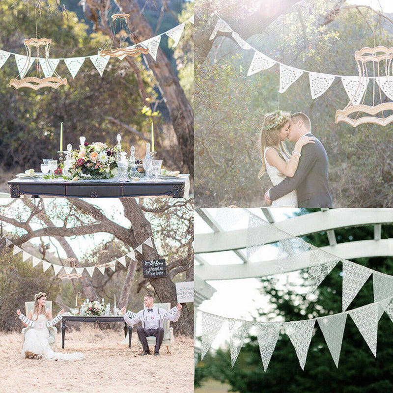 3.2m 12 Flags White Lace Flag Banner  Pennant Wedding/Birthday Party Decor