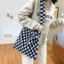Casual Plaid Pattern Plush Top-handle Pouch Women Street Shopping Messenger Bags