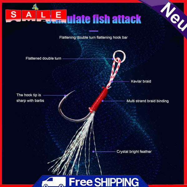 100pcs / Box Slow Jigging Fishing Hook Set with Feather Sting Sea Fishing Hook