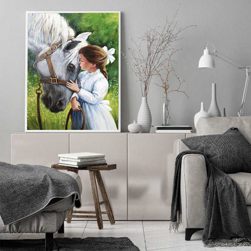 Girl Horse Oil Paint by Numbers Hand Painted Frameless Picture Home Ornamen