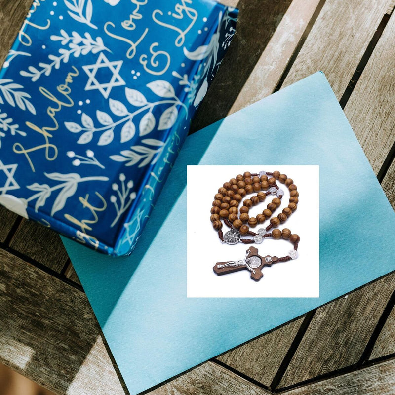 Wood Religious Necklace Holy With Rosary Catholic Christian Crucifix Cross