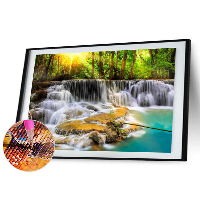 5D Full Round Drill Diamond Painting Kit River Scenery House Decor for Adults
