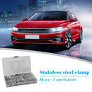 70pcs 7 Sizes Stainless Steel Single Ear Pants Clamps Clips Air Fuel Pipe Clips
