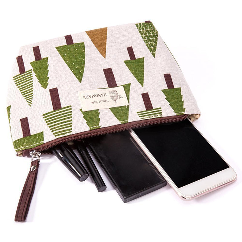 3pcs Printed Cosmetic Bag Canvas Purse Zip Makeup Wash Storage Pouch