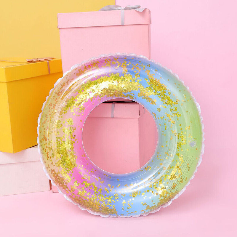 Sequin Swimming Ring Adults Kids PVC Pool Float Rainbow Circle (Color 70)