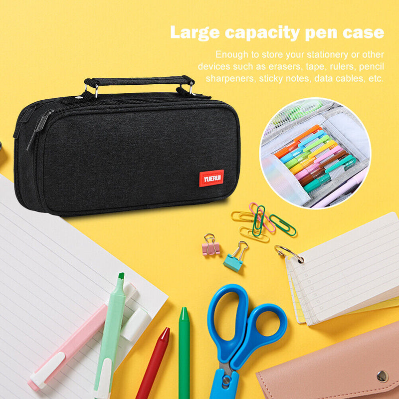 Large Capacity Pencil Case Spacious Canvas Stationery Storage Bag (Black)