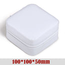 Portable Zipper Mini Jewelry Case Travel Ring Holder Earrings Box (White)
