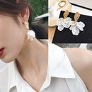 Statement Korea Women Alloy Crack Shell Flower Petal Earrings White Dangle Stud