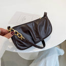 Women Pleated Chain Solid Color Underarm Bag Casual Small Handbag (Brown)