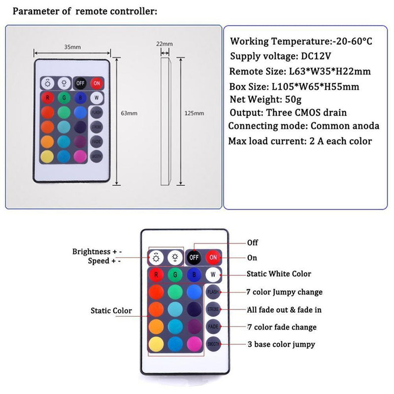 5x 24Key LED RGB Controller DC12V IR Remote Controller for LED Strip Lights