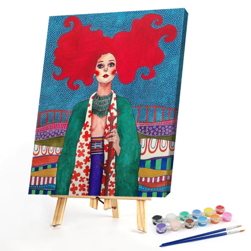 DIY Coded Painting Kit Oil Paint by Numbers Redhead Girl Acrylic Drawing Decor
