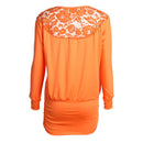 Women Blouses Sexy Lace Splicing Long Sleeve Top Shirts (Orange)(L)