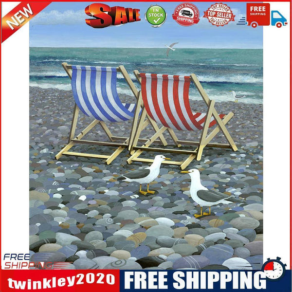 Frameless Oil Paint By Numbers Beach Chair DIY Canvas Picture Craft Kit