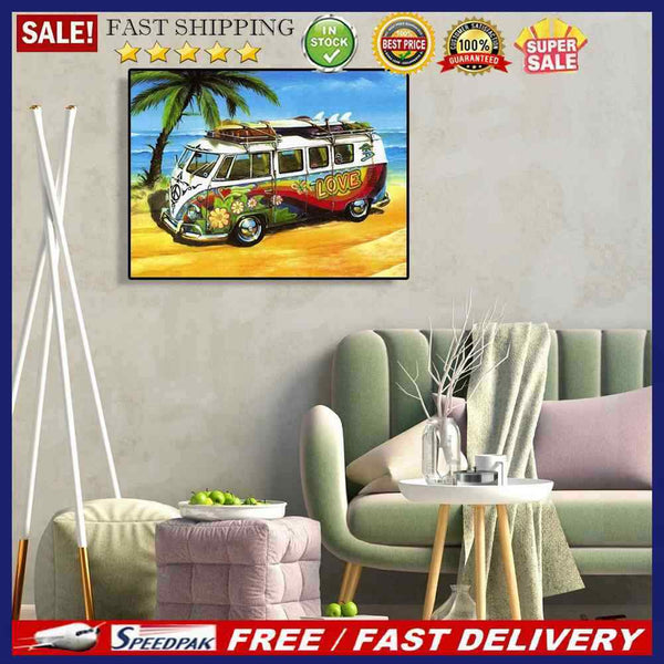 Bus by the Beach Diamond Painting Kits Full Square Drill Home Wall Art Decor