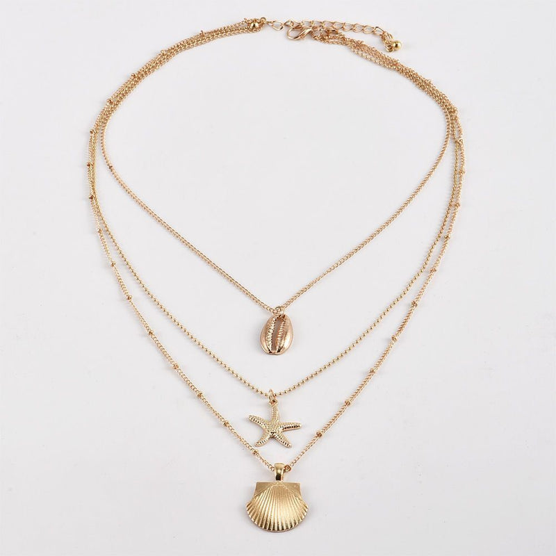 Women Beach Jewelry Cowry Seashell Pendant Multilayer Shell Necklace Bohemian