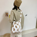 Fashion Bear Print Shoulder Bag Casual Women Large Capacity Street Plush Handbag
