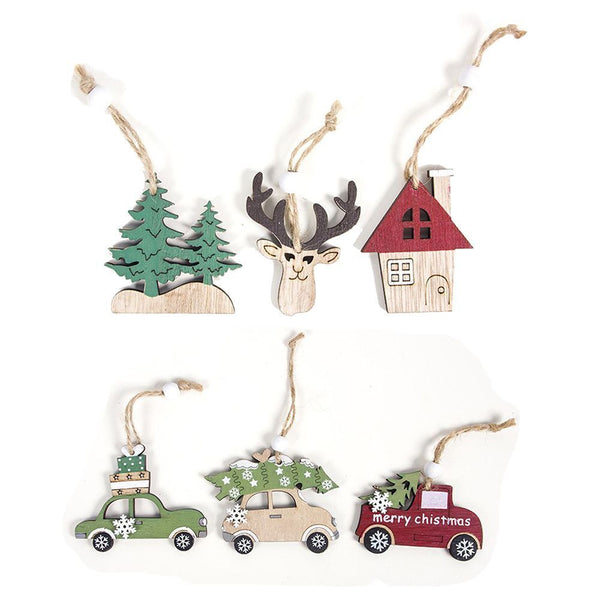 Decorations Car Christmas Tree Decor Wooden Hanging Pendant Craft Ornaments