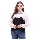 Plus Size Splicing Color Tops Women Long Sleeve T-shirts Round Neck Chiffon Tees