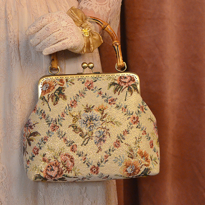 Metal Purse Frame Bamboo Handle Kiss Clasp Coin Bag Accessories DIY Craft 2 Pack