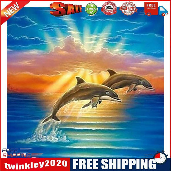 5D Diamond Painting Kit Jumping Dolphin Full Round Drill DIY Mosaic Crafts