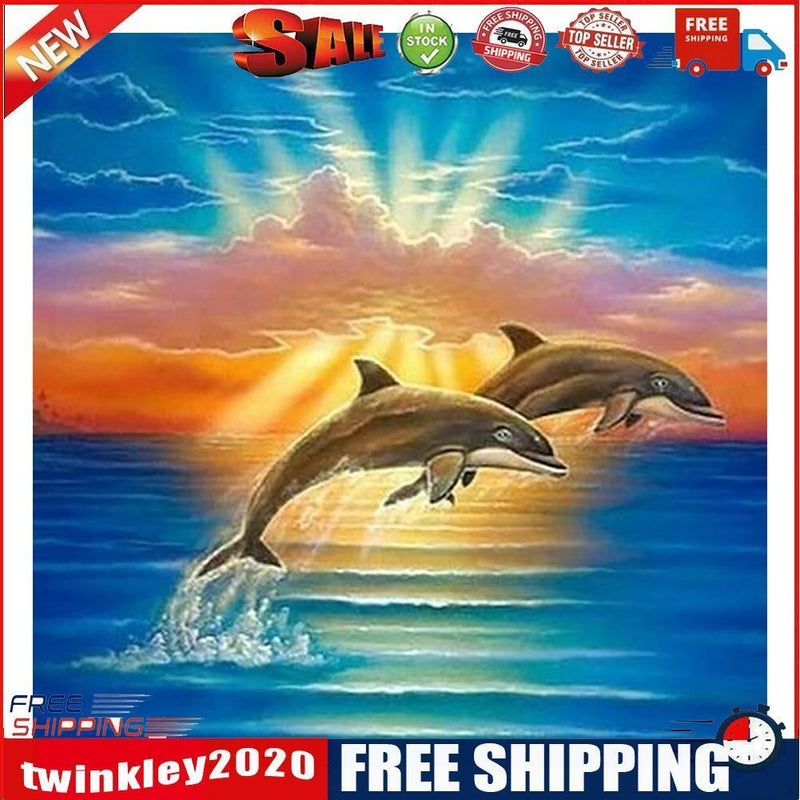 5D Diamond Painting Kit Jumping Dolphin Full Round Drill DIY Mosaic Crafts