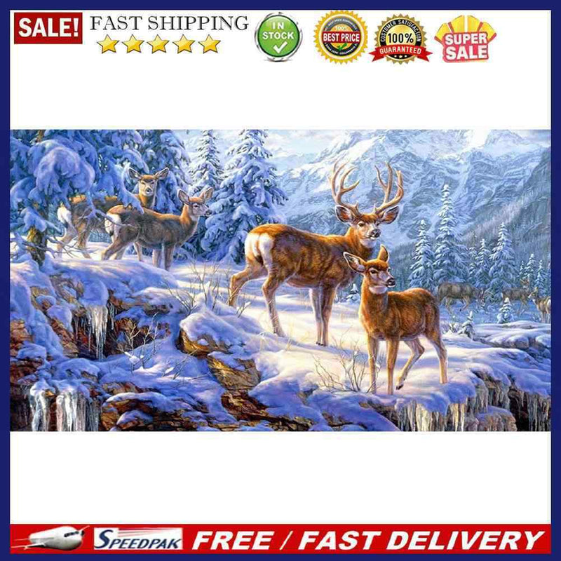DIY 5D Diamond Painting Kit Snow Deer Full Drill Round Rhinestone Drawing Dec