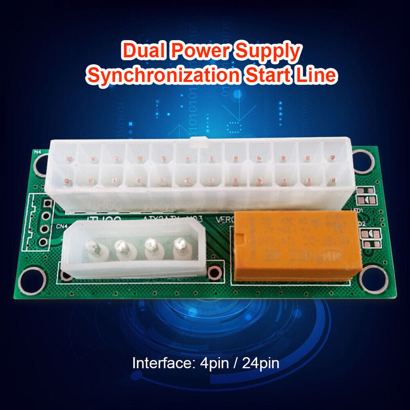 24 Pin to 4 Pin Power Supply Dual Cable Synchronous Starter Extender Card